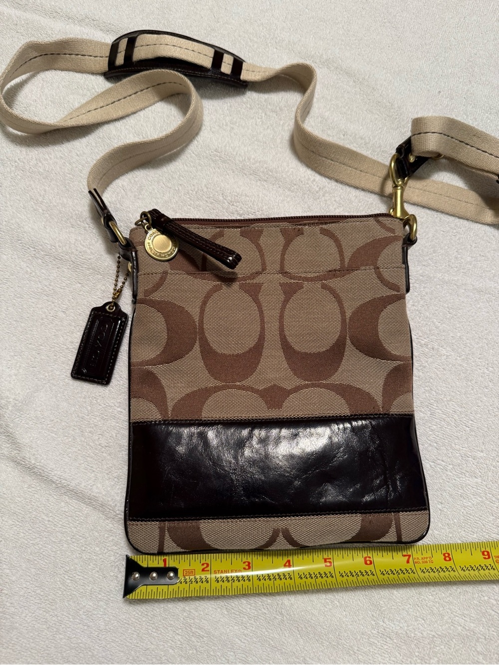 Coach Khaki and Brown Signature Crossbody with Patent Leather Trim - Picture 5 of 5